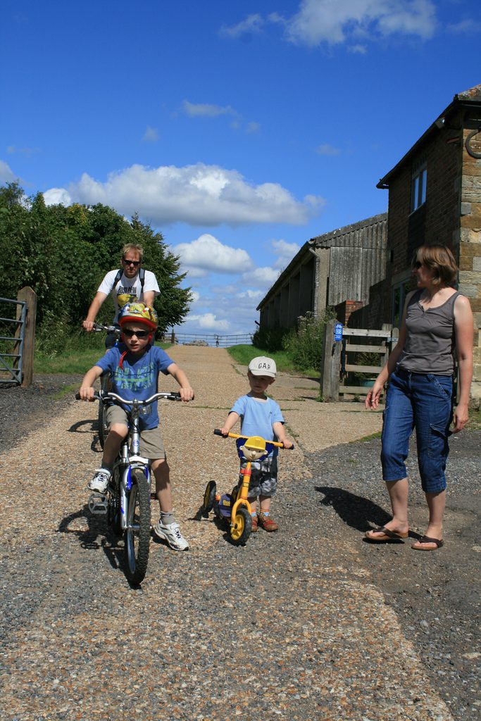 Family cycling the Tudor Trail