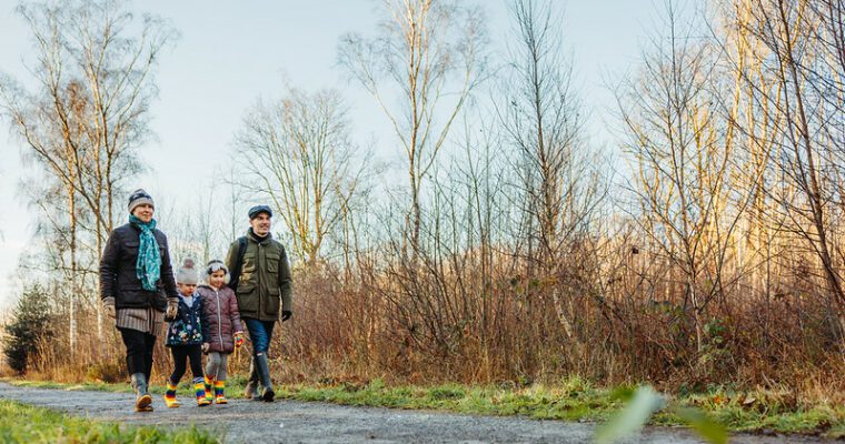 Family walking through path