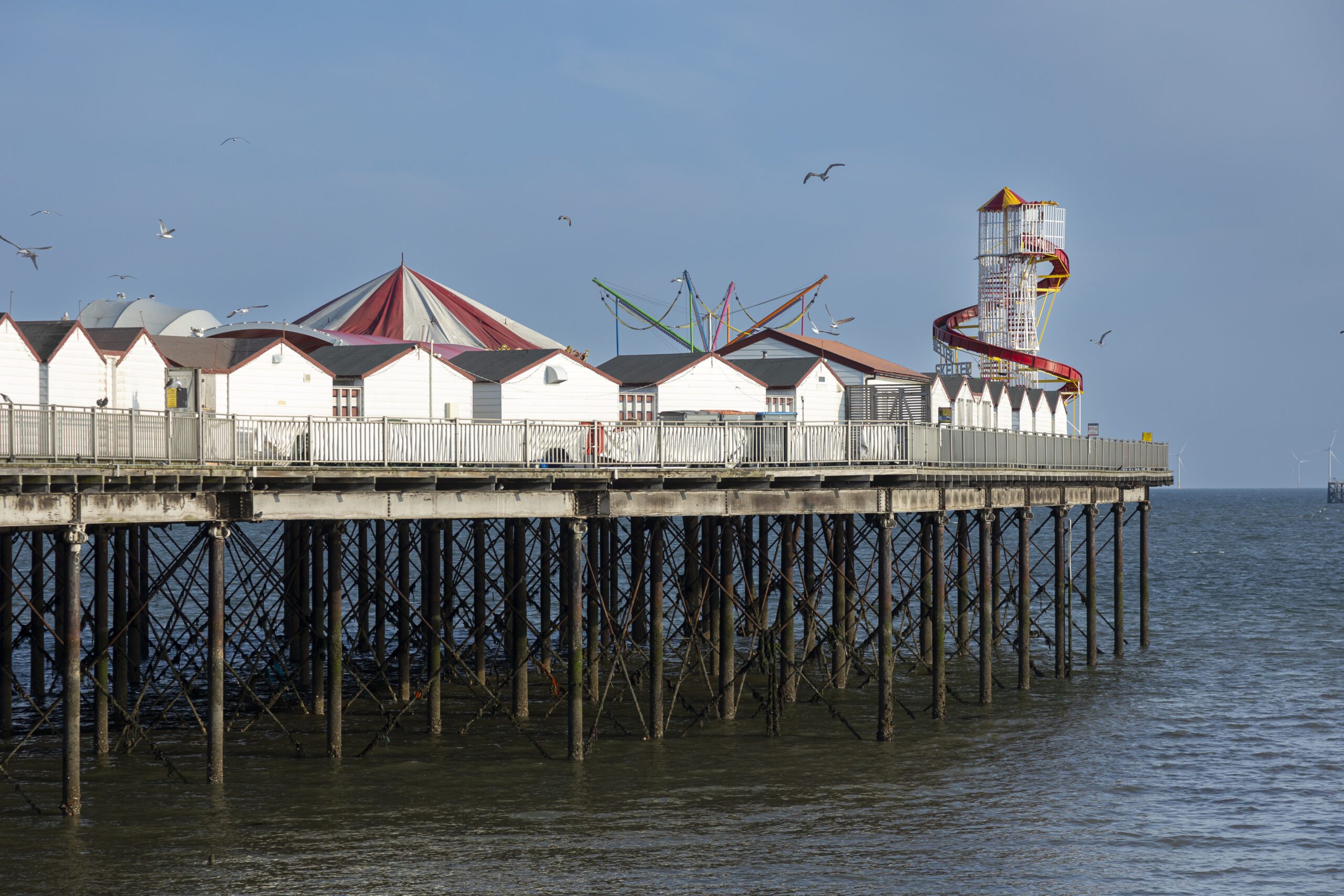 Herne bay pier with colourful roofs