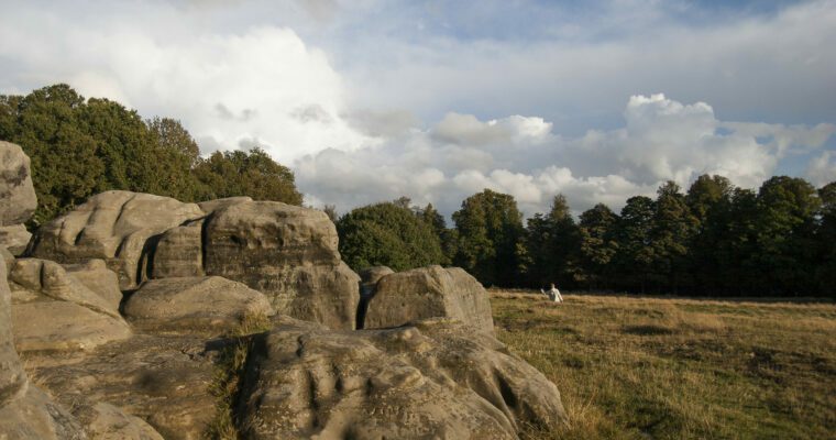 Series of large walks with a person walking nearby