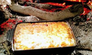 Pottage pie over an open fire
