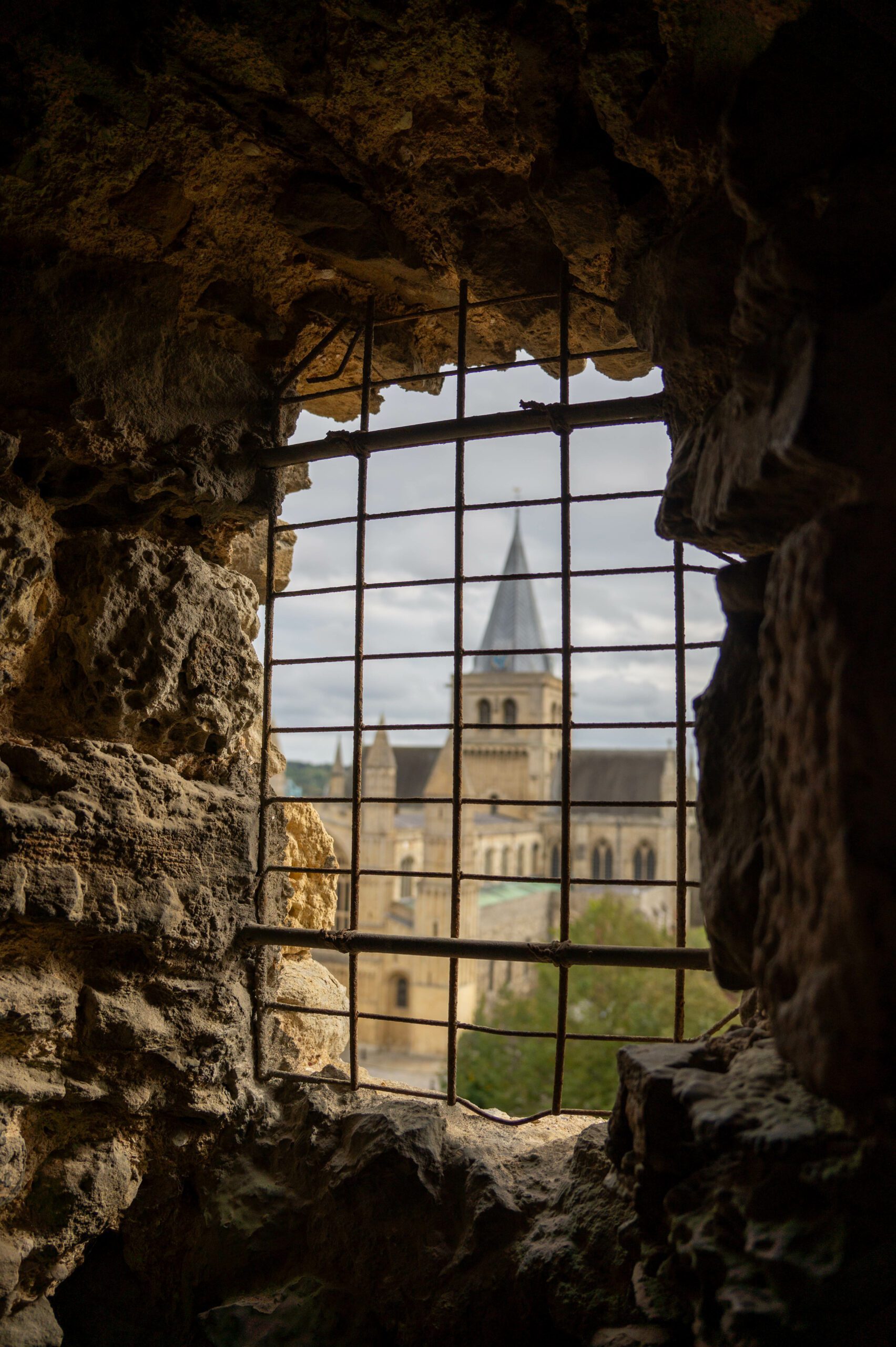 Inside of Rochester Castle looking at Rochester Cathedral