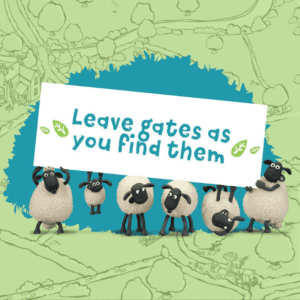 Shaun the sheep text, leave gates as you find them