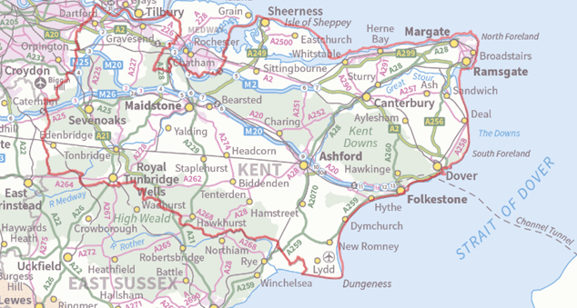 A map showing the Kent boundary