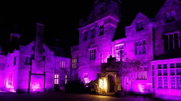 Scotney Castle illuminated with christmas lights