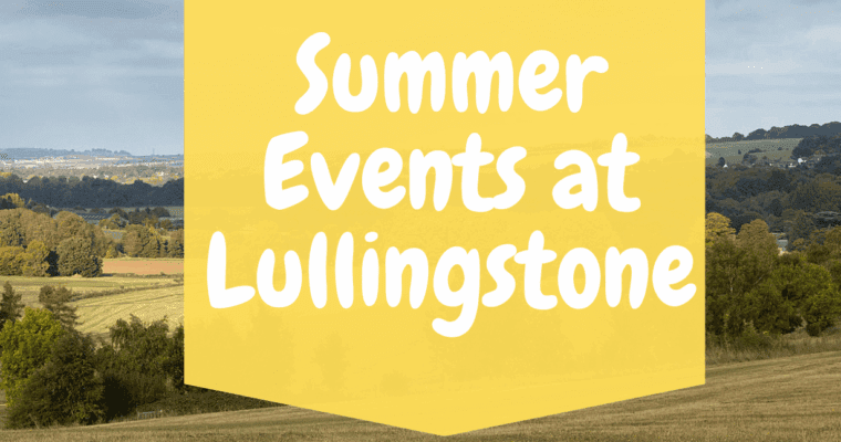 A grassy valley with text saying "summer events at Lullingstone"