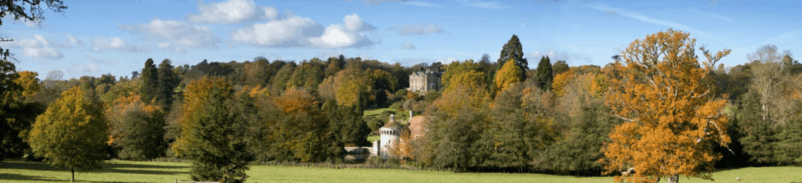 Scotney castle overlooking autumn trees