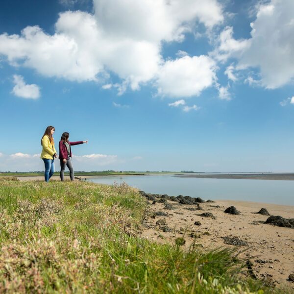 girls overlooking views at oare marshes