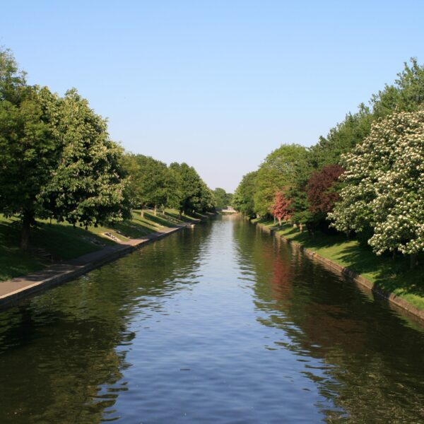 Royal Military Canal lined with trees in Hythe.