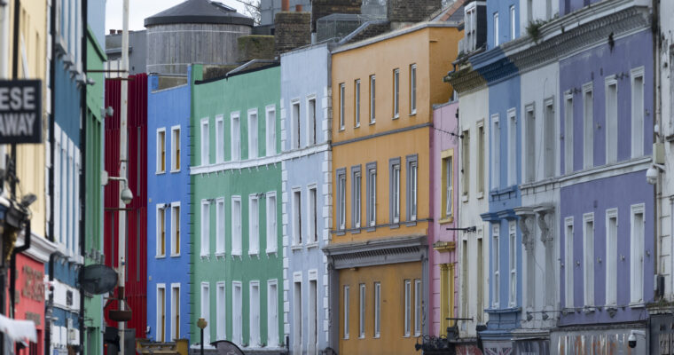 Colourful houses along a street in Folkestone