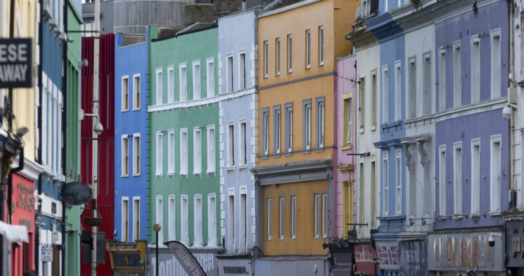 Colourful houses along a street in Folkestone