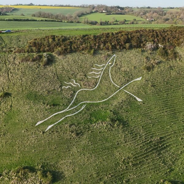 Aerial view of the Folkestone White Horse hill figure