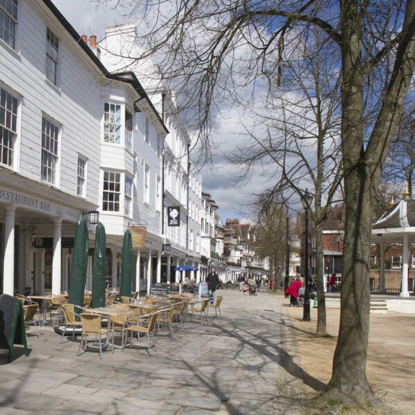 People walking along a street of shops, The Pantiles Tunbridge Wells