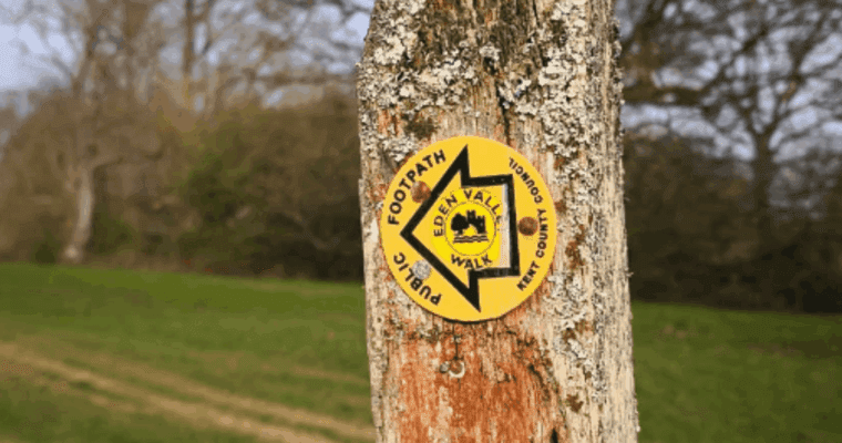yellow public rights of way sign for Eden Valley