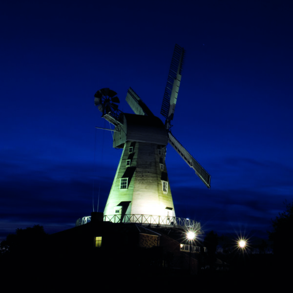 A night view of a floodlit Willesborough Windmill, Ashford, Kent, 18th October 2007.