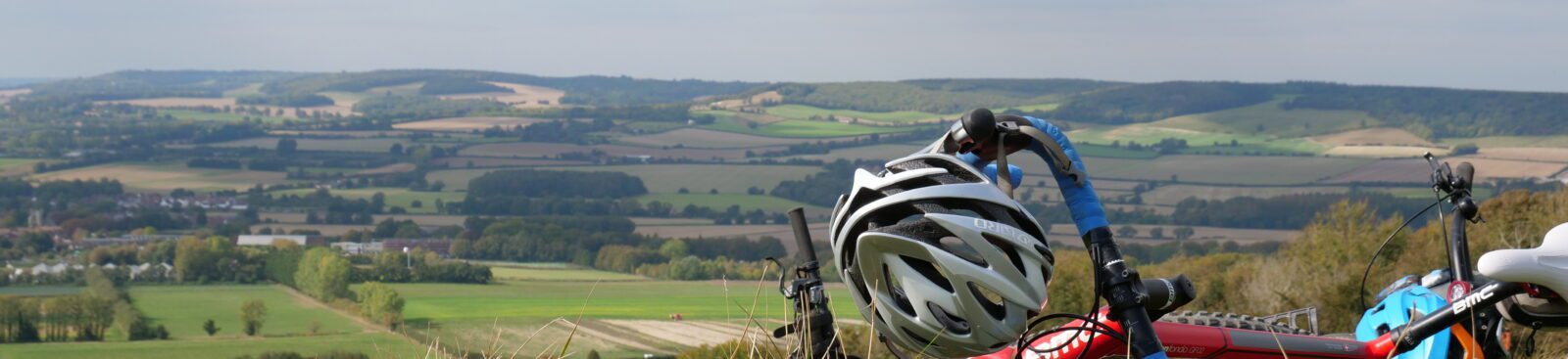 Image of bike overlooking view of the Kent countryside.