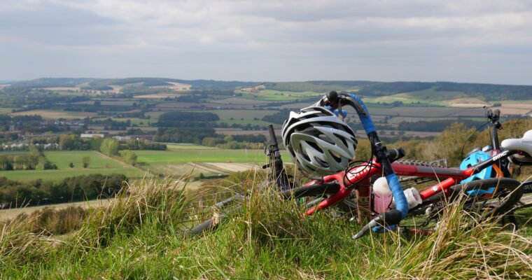 Image of bike overlooking view of the Kent countryside.