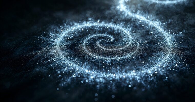 artistic representation of space with a blue grain spiral on a black background
