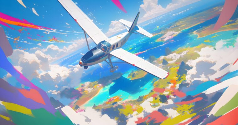 Artistic painting of a small plane flying