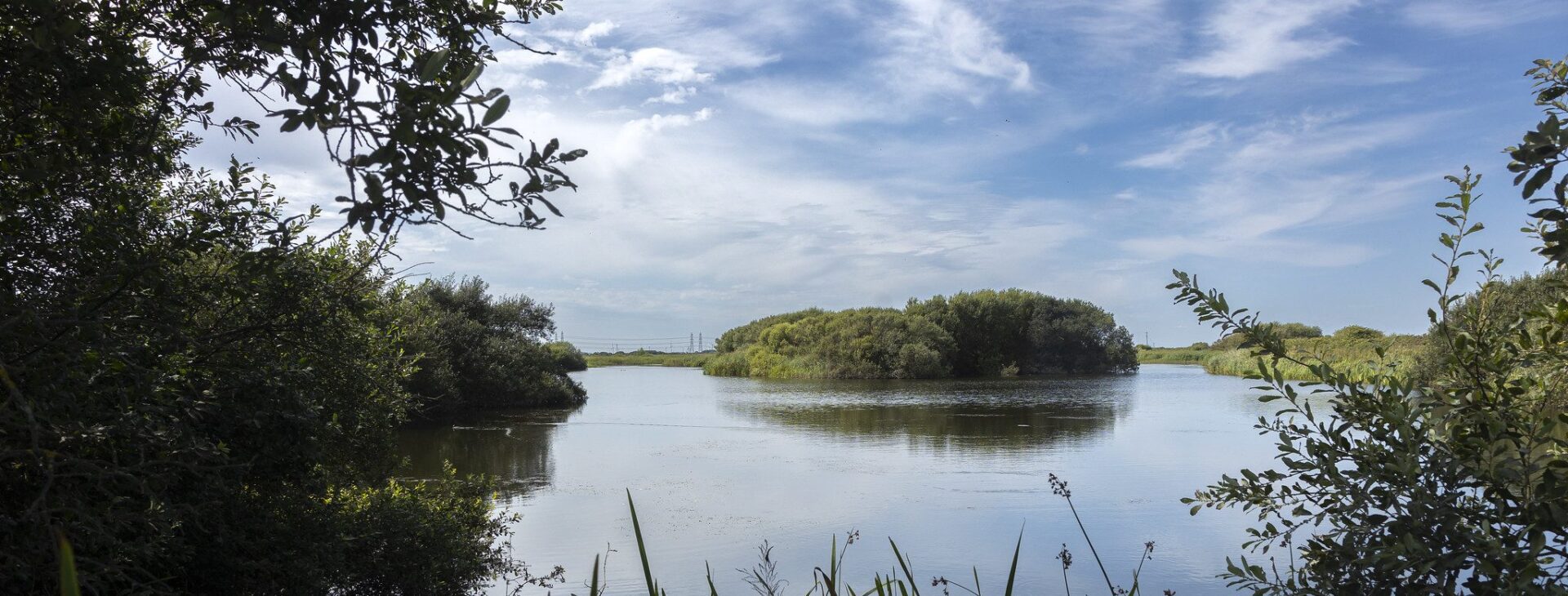 Blue lake with greenery surrounding