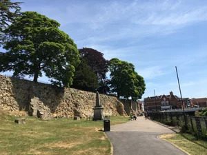Stone walls of the Fosse of Tonbridge Castle.