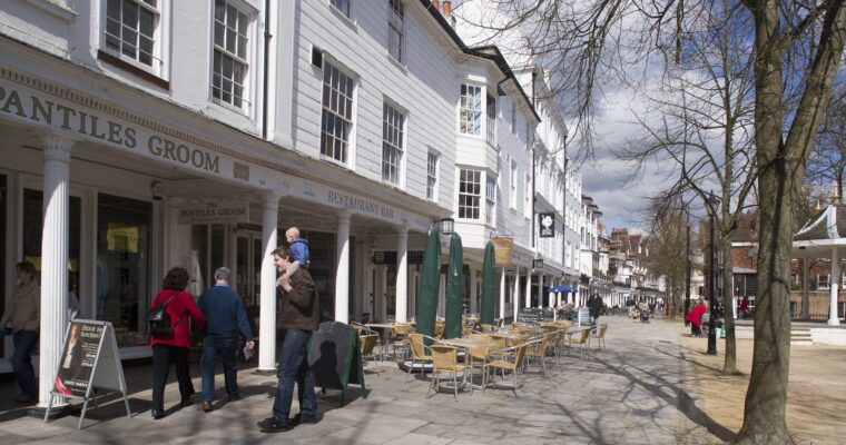 People walking along a street of shops, The Pantiles Tunbridge Wells