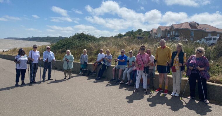 A group of people with walking poles on the Isle of Sheppey