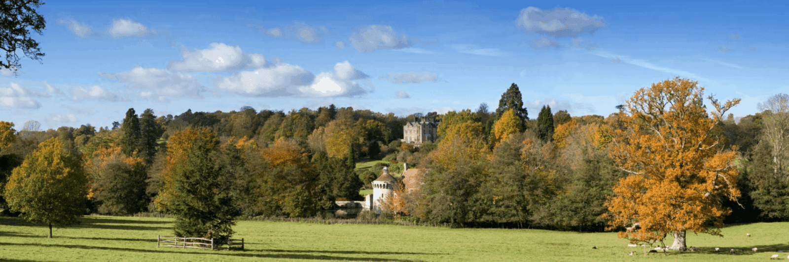 Scotney castle overlooking autumn trees