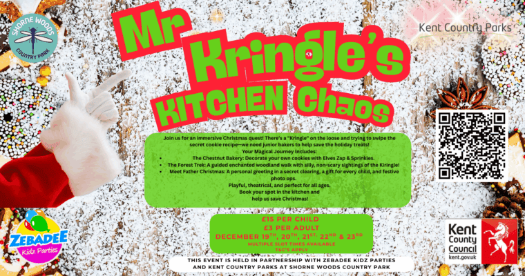 Poster for Mr Kringle's Kitchen Chaos at Shorne Woods County Park.